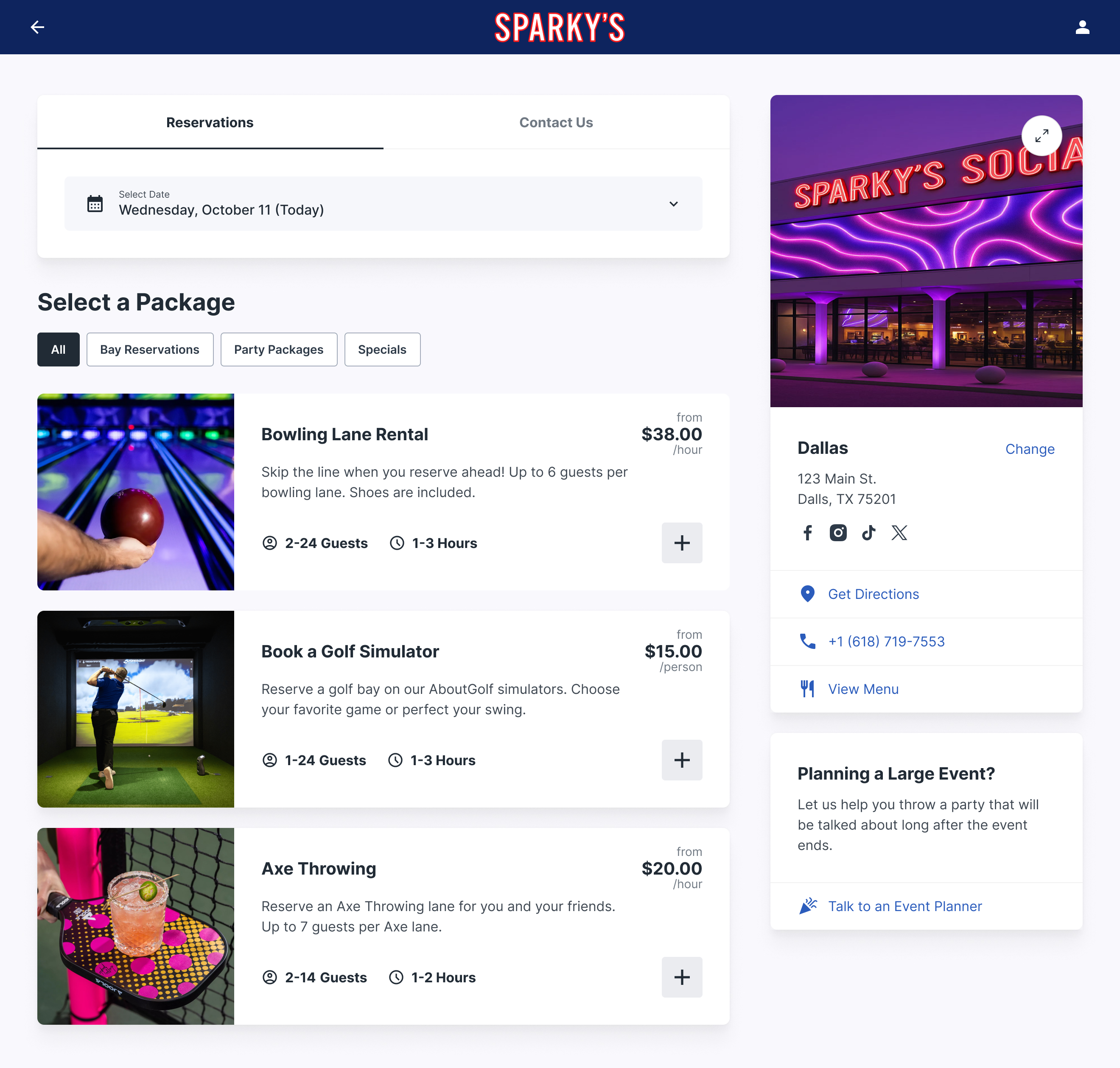 Rex guest-facing reservation booking page